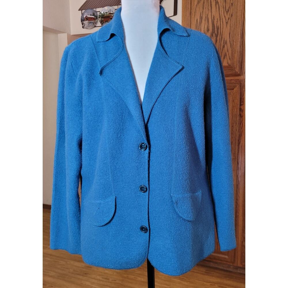 Dillards Womens Cardigan Blazer L Wool Turquoise Classic 80s Modest Grandma